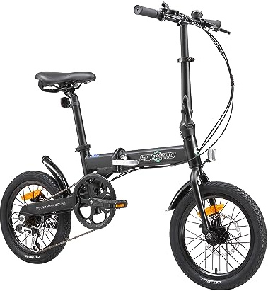 ECOSMO 16 Lightweight Alloy Folding City Bike Bicycle,6 Speeds, Dual Disc brakes, Folding Pedals - 16AF02 (Black)