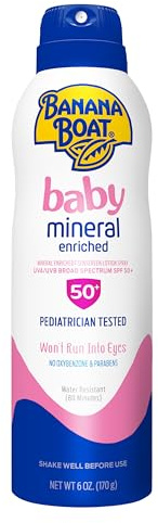 Banana Boat Baby Mineral Enriched Spray Sunscreen SPF 50, 6oz | Banana Boat Baby Sunscreen Spray SPF 50, Sunblock for Babies, Oxybenzone Free, 6oz