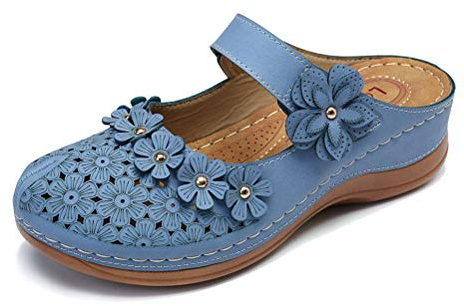 Minetom Sandali Donna Piatto Scarpe Fiore da Estive Sandali Vacanza Piscina Spiaggia Vuoto E Traspirante Ciabatte Moda Chiuse Davanti B Blu 39 EU