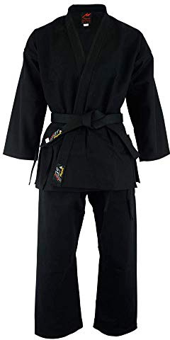 Playwell Karate Deluxe Argento Marca 10oz Uniforme - Nero - Nero, 5/180cm