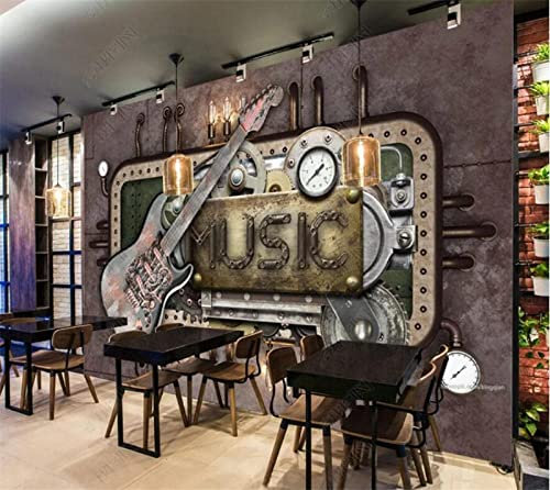 Papel tapiz de cuerno mecánico de engranaje de viento industrial de Metal 3D, papel tapiz de guitarra, mú no tejido Pared Pintado Papel tapiz 3D Decoración dormitorio sala sofá mural-150cm×105cm