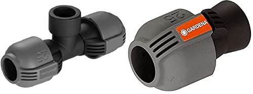 Dérivation en T Femelle de Gardena : Filetage Femelle 25 mm X 3/4, Joint Fileté Auto-Étanchéifiant (2790-20) & Raccord Femelle : Raccord pour Tuyaux et Raccordement, 25 mm à Filetage Femelle 3/4