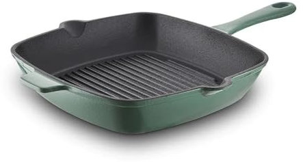 Barbary & Oak BO800256GRN Cast Iron Grill Pan with Durable Enamel Interior, 26cm, Verdigris Green