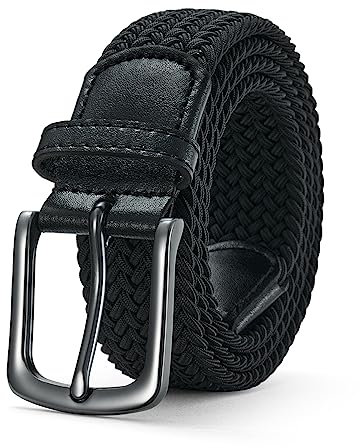 BELTER Stretchgürtel Herren Gürtel Elastischer Stoffgürtel Damen Flechtgürtel 38mm (Schwarz, 125cm)