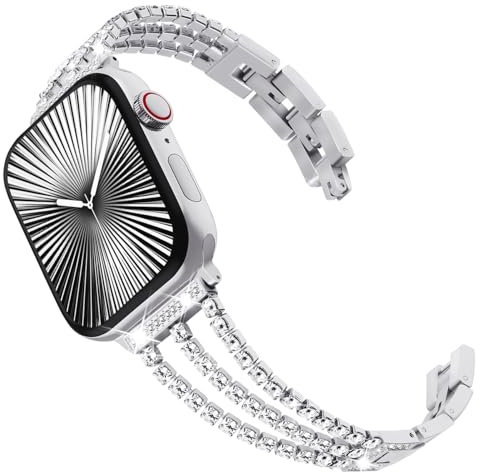 KADES kompatibel mit Apple Watch Armband 8 41mm Damen, Bling Link Edelstahl Ersatzarmband für iWatch Armband 41mm 40mm 38mm SE(GEN 1 2 3) Series 9 8 7 6 5 4 3 2 1, Silber
