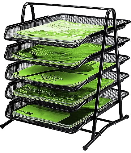 IOUGDSEC Briefablage mit 5 Etagen, aus Metallgeflecht, Briefablage, Organizer, Büro-Ablagefächer, Netz-Schubladen-Organizer, Papierdokumenten-Stapelstützen für Zuhause, Büro
