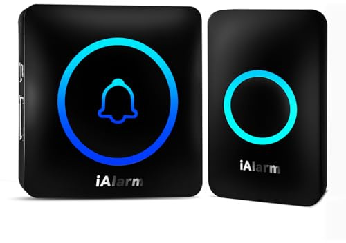iAlarm Doorbell Wireless 1,300ft/400m Range, Waterproof Plug-in Doorbell Chime Kit with 60 Ringtones, LED Flash, Easy Install Doorbell for Home, Classroom, Office, No WiFi Needed, Black