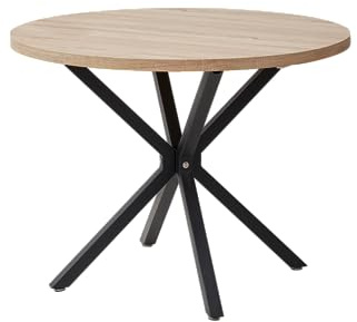 GrandCA HOME Runder Esstisch mit Moderner Marmoreffektplatte, Küchen-Esstisch mit Vier Metallbeinen, zum Esszimmer im Wohnzimmer, Hellbraun