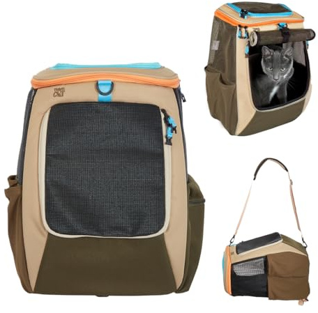 Travel Cat Backpack Carrier - The Navigator Convertible Pet Carrier Backpack - Cat Carrier Backpack with Fully Ventilated Mesh (Earth)