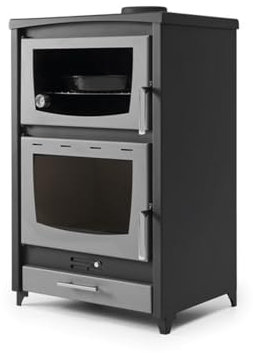 Estufa de leña modelo J 15.55Kw | Chimenea de leña moderna para salón o cocina | Estufa de leña con horno | Estufa de llenya