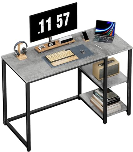 SINPAID Computer Desk 40 inches with 2-Tier Shelves Sturdy Grey Desks with Large Storage Space Modern Gaming Desk Study Writing Laptop Table, Gray