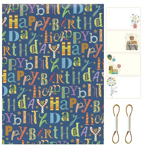 ARKRAFT set carta da regalo 4 fogli formato 90 x 65 cm 4 biglietto cartolina 2 nastro da 5 m (Set 18-9313)