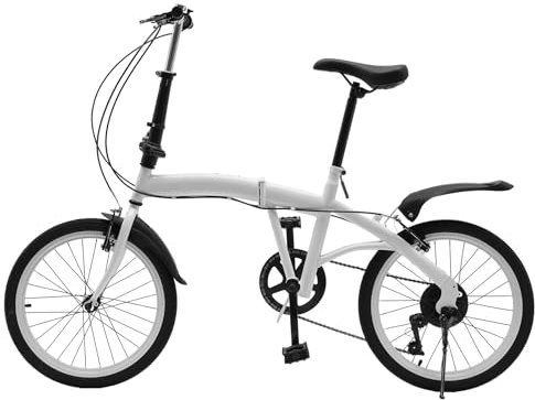 HuKaiL 20 Zoll Faltrad, Klapprad Erwachsene mit 7 Gang Zusammenklappbar V-Brake Kohlenstoffstahl, Kinder Erwachsene Folding Fahrräder für Sport Outdoor Radfahren Pendeln Wiesen sandige, Weiß