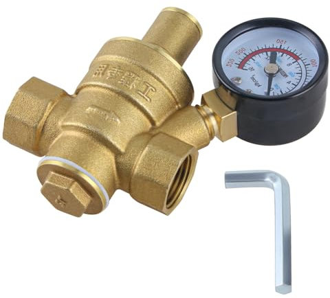 CNCYEAH D15 Réducteur de pression d'eau réglable en laiton avec manomètre et clé pour pression d'eau