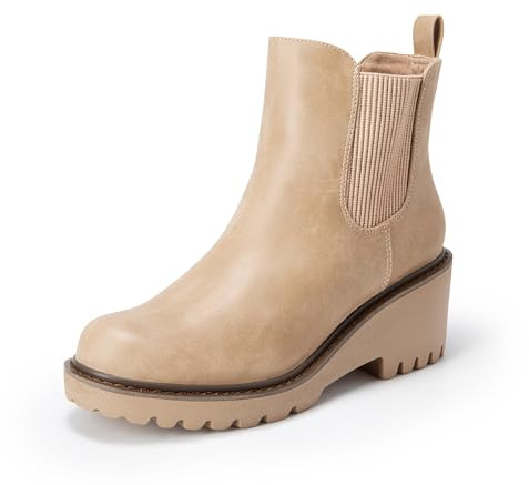DREAM PAIRS Botas de Ante Chelsea de TacÓn Bajo Para Mujer, Zapatos de Plataforma con Punta Redonda