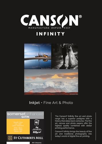 Canson Infinity Somerset Enhanced Satin White 225gsm A4-21 x 29,7 cm, 25 ark