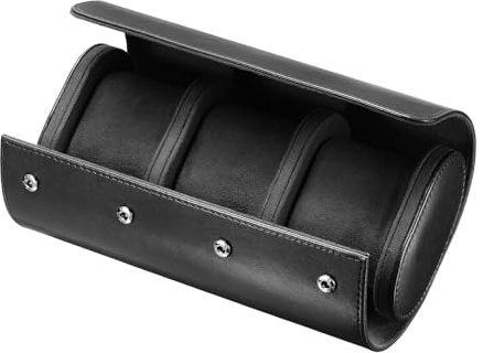 sourcing map Leather Watch Travel Case 3 Slot Watch Roll Storage Box Black | Single Organizer for Men Women Holding Storaging Displaying