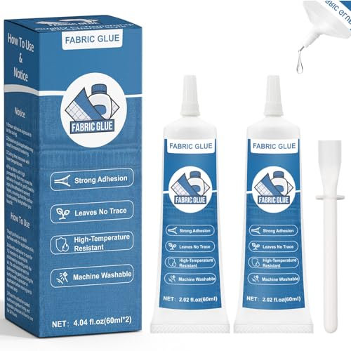 120 ml Stoffkleber Textilkleber Waschmaschinenfest, für Textilien Stoffe Polyester Jeans Baumwolle, Textilkleber extra stark, transparent & wasserfest ohne Rückstände