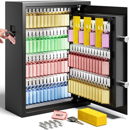 KornerBatl 103 Keys Electronic Key Lock Box with Code, Key Box Wall Mount with Anti-Theft Deposit Key Slot & LED Light for Home Office