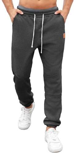 Aisprts Pantalon Chandal Hombre Forro Polar Invierno Pantalones Térmicos Deportivos con Puños Elásticos, Cordón Ajustable y Bolsillos, Gris Oscuro, L