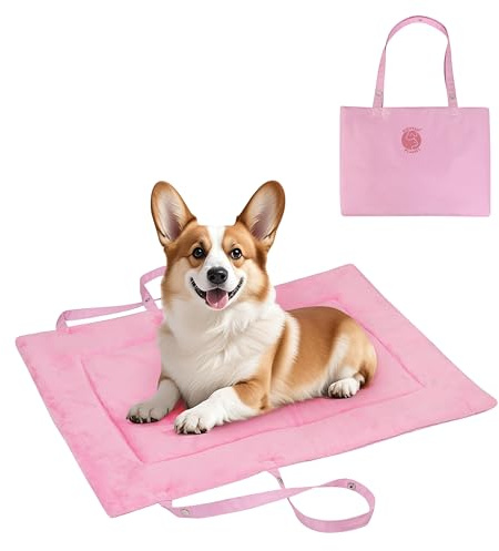 Pawsse Vattentät hundfilt för resor 80 x 60 cm, utomhus hundmatta tvättbar hundkudde att ta med, vikbar hundsäng för resor, bil, camping, rosa