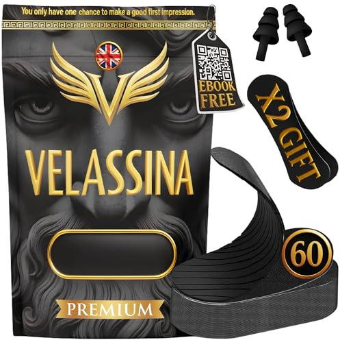 VELASSINA Pack de 60 Tiras Bucales para Dormir, Regalo Ebook, Tiras Nasales, Tapones Oídos - Mouth Tape for Sleeping, Cinta Bucal para Dormir, Tapa Bocas para Dormir, Ronquidos Soluciones
