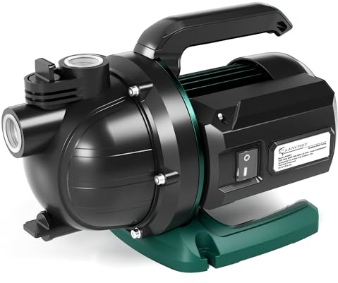 LANCHEZ Trädgårdspump 4 600 l/h flödeshastighet, effekt 600 W, 36 m flödeshöjd, sughöjd upp till 8 m, bärbart handtag, vattenpump för regnfat, cistrar, trädgårdsdamm