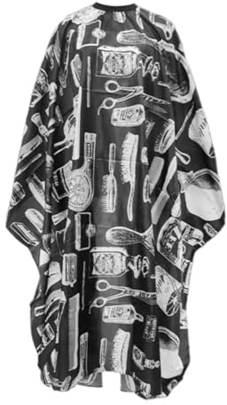 DOKRIN Hairdressing Capes, mantella parrucchiere Mantella da parrucchiere in tessuto stampato, 1 pezzo, adatta per acconciature, taglio e tintura dei capelli (nero)
