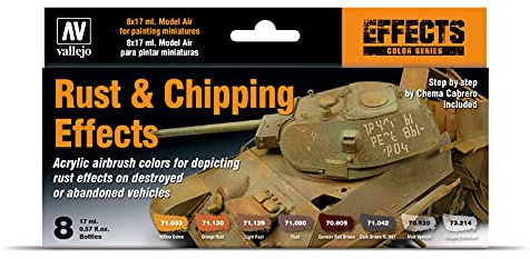 Vallejo Model Color Acrylic Paint Set, 8 Matte Finish Colors for Airbrush, 18 ml Bottles with Dropper for Rust and Weathering Effects