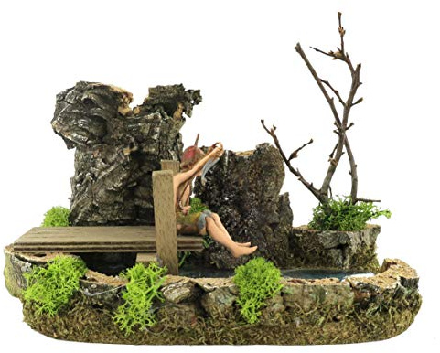 Ferrari & Arrighetti statuetta lago con pescatore, legno, multicolore, 19 x 17 x 18 cm