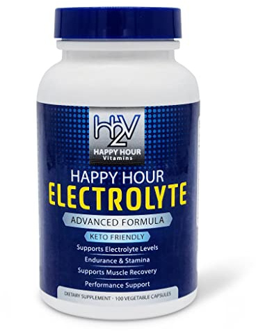 Happy Hour Vitamins Electrolyte Pill- 100 Pills- Dehydration, Muscle cramping, Performance, Keto & Rapid Recovery. Vegetarian Capsules w/Magnesium, Potassium, Sodium & Calcium Hydration Supplement