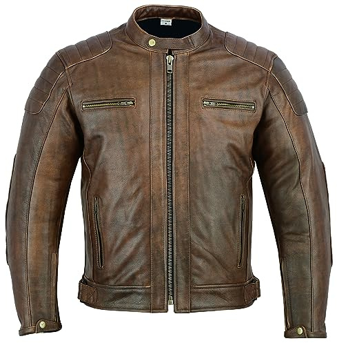 Texpeed Giacca da moto in pelle da uomo con protezioni - Motociclista giubbotto da touring/turismo con vera protezione Biker CE armor (EN 1621-1) - Inverno invernale o estate Marrone - 3XL