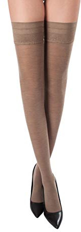WOOTI TIGHTS Calze Autoreggenti Da Donna in Lana Merinos 100 Den - con Balza Antiscivolo Invernale Calda e Termica - Intimo Donna Elegante - Made In Italy