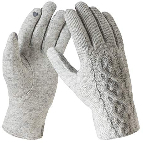 Bequemer Laden Herren Damen Wolle Strick Touchscreen Handschuhe Winterhandschuhe mit Warme Fleece Futter Warm und Winddicht für Outdoor Sport,Einheitsgröße,Hellgrau