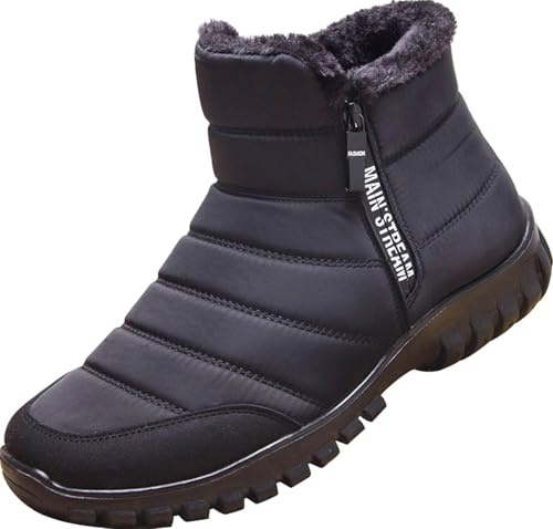 GILKUO Snow Boots Men’s Winter Waterproof Fur Lined Zip Ankle Boots Black 9.5