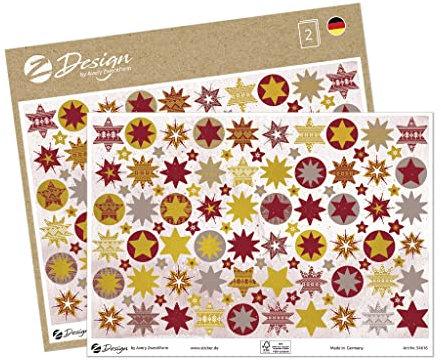 AVERY Zweckform 202 Aufkleber Weihnachten Sterne (Made in Germany, Weihnachtssticker auf A5 Bogen mit Goldprägung, Papier selbstklebend, Sternsticker, Weihnachtsdeko, Sterne gold) 54616