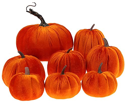 Gresorth 8 Stück Sortiert Gefälscht Handgefertigt Orange Samt Kürbisse Künstlich Herbsternte Halloween Dekoration Heim Bauernhaus