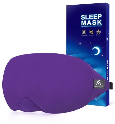 Mavogel Cotton Sleep Mask with Updated Bending Nose Design, 100% Handmade | Light Blocking Sleep Eye Mask, Soft Sleeping Mask for Women Men, for Sleep/Office/Naps, Includes Travel Pouch (Purple)