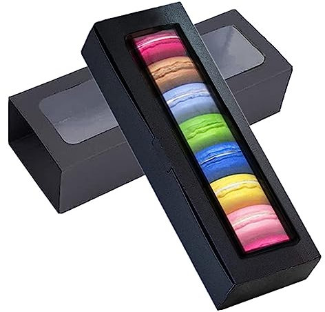 GUIFIER 30 Stück Schwarz Kraftpapier Macaron Boxen, Bäckerei Boxen mit Fenster, Kuchen Pappschachteln Muffinboxen Gebäckboxen, Tortenschachtel Verpackung, Keksschachtel für Donut Kekse Dessert Trüffel