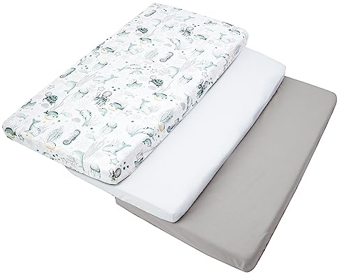 Medi Partners Dra-på-lakan 60x120 3-pack Babysänglakan Spjälsäng Dra-på-lakan 100% bomull - Dra-på-lakan för barn Sängkläder Babymadrass Sovsäck Babysäng (Oceanvit-Grå)