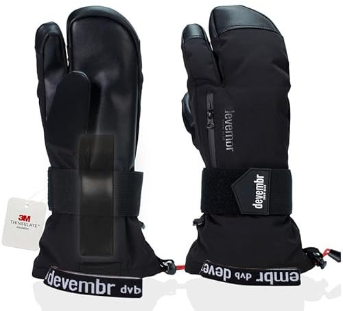 devembr 3-Finger-Skihandschuhe mit Handgelenkschutz, Warme Snowboardhandschuhe für Herren und Damen, Schwarz, M