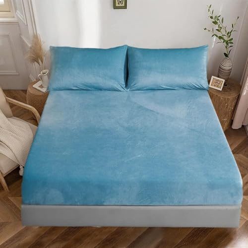 Luowei Lenzuolo con angoli elasticizzati invernale 90 x 200 cm, in velluto, extra caldo, in spugna, lenzuolo con angoli elasticizzati, 90 x 200 cm, per materasso alto, altezza 25 – 30 cm