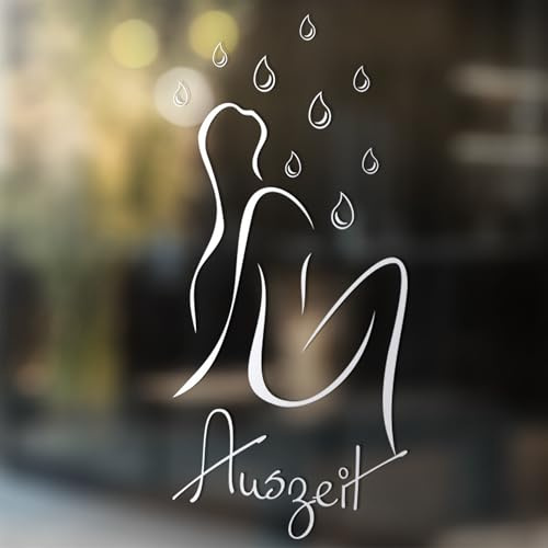 Fenstertattoo Schriftzug Auszeit mit Frau/Wassertropfen, Fensterfolie für Bad, Glastattoo für Dusche / 110x57cm