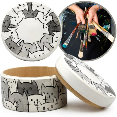 AEVVV Boîte à bijoux ronde blanche pour les amoureux des chats – Boîte à bijoux en bois blanche sur le thème des chatons – Petite boîte souvenir pour les amateurs de chats pour femme – Boîte à dents