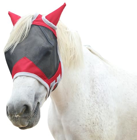 Gallopoff flugmask häst, hästmask med öron skydd, ventilerande nät