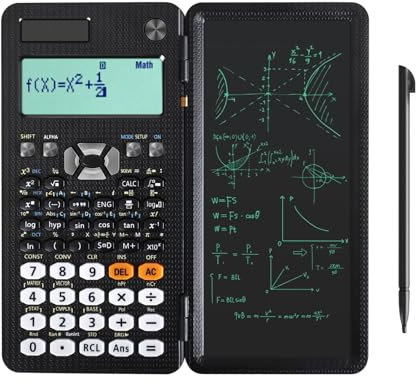 Scientific Calculator with Writing Tablet, Upgraded 991ES Model with 417 Functions, Erasable LCD Notepad, Solar Battery Power, Portable 991ES Calculator Notepad School Supplies for Student, Teacher