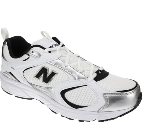 New Balance Homme 408 V1 Sneaker, White-Silver-Black, 46.5 EU