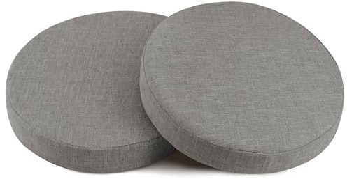 OVOV Round Chair Cushions for Dining Chairs 2 Pack Extra Thick Seat Cushion Circle Chair Pads with Removable Cover and Non Slip Bottom Light Grey (16x16 Inch)