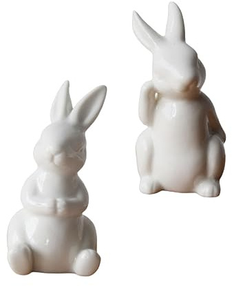 Didiseaon 2 Piezas Adorno De Conejo CeráMico para Escritorio DecoracióN De Pascua Figuras De Conejito PequeñO Estatuillas Creativas Y Compactas