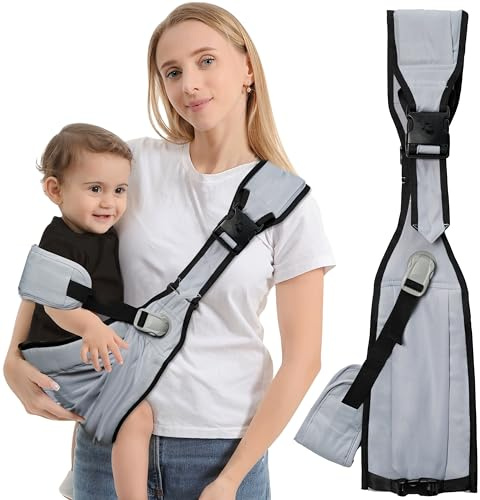 GoaePode Baby Carrier Sling with Side Support Straps, Hands Free Adjustable Toddler Sling Carrier Newborn to Toddler Carrying with Cushioned Shoulder Straps, Ergonomic M-leg Health, 0-36 Months (Grey)